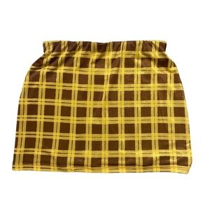 With Jean Yellow and Brown Checkered Mini Skirt